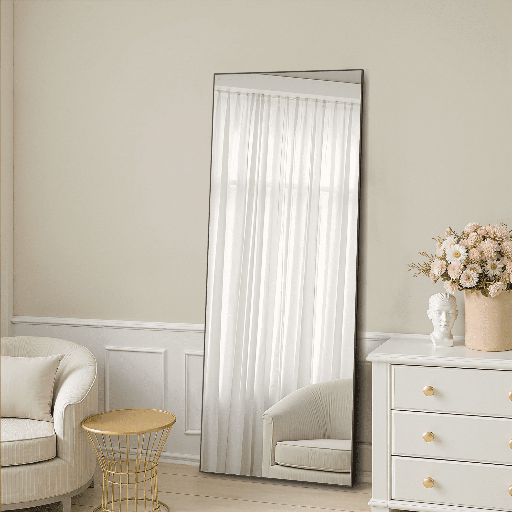 MAYEERTY 64in Full Length Mirror Rectangle Mirror Full Body Mirror with Bracket, Aluminum Alloy, Black