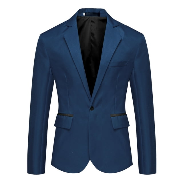 Chaqueta de vestir para hombre, ajustada, ligera, con un botón, traje de negocios, abrigo deportivo Azul marino M