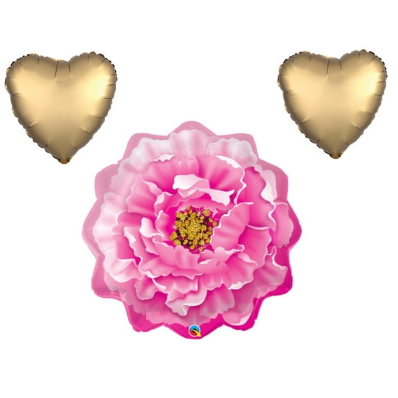 Flower Day Theme Balloon Set, 33 inch PINK PEONY, Heart Foil