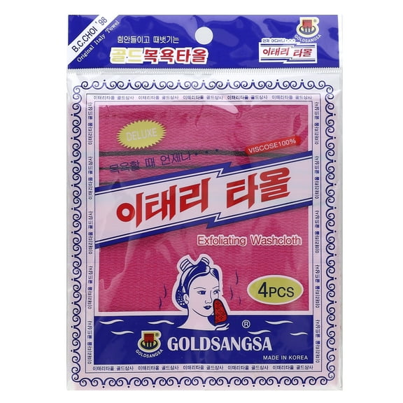 Goldsangsa Exfoliating Washcloth, Red, 4 Count