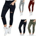 thumbnail image 5 of Women's Skinny Ripped Jeans Drawstring High Waist Casual Elastic Slim Solid Color Pants, 5 of 5