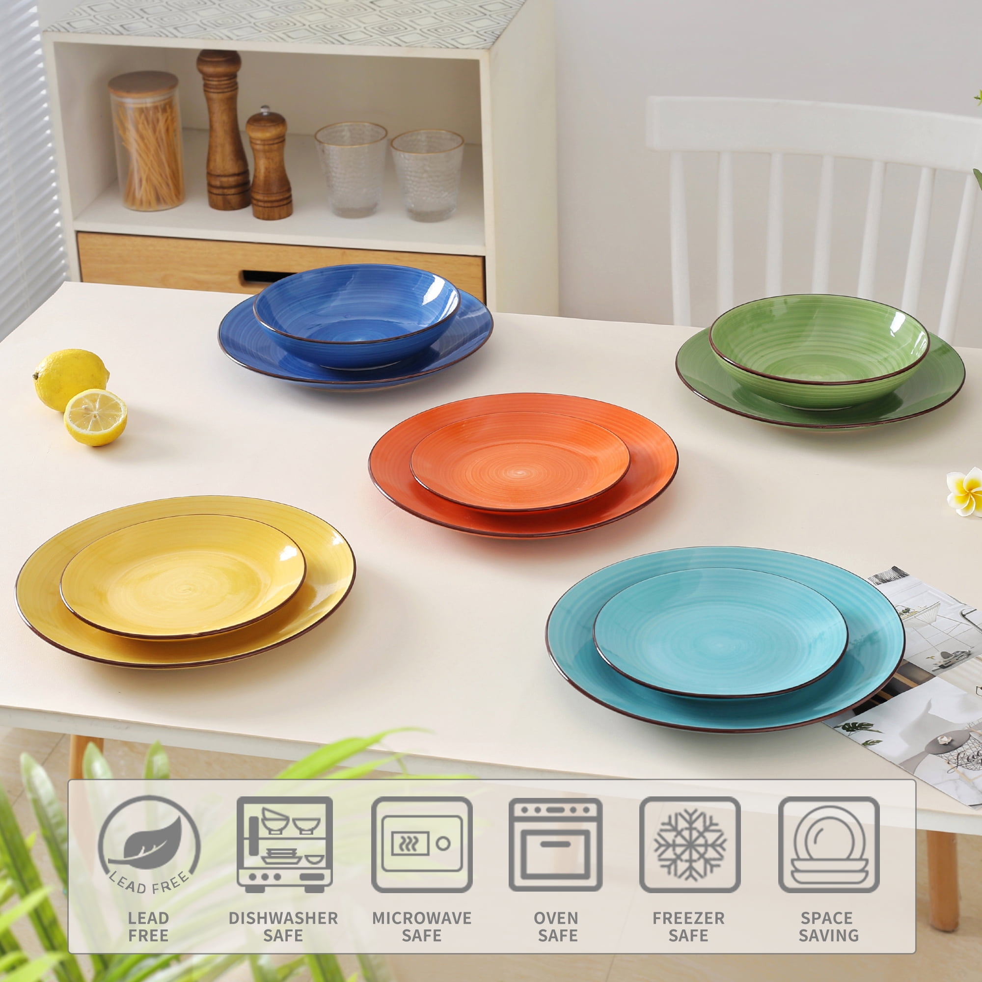 Dorothy 18 Piece Stoneware Dinnerware Set, Rainbow Series, Service for 6