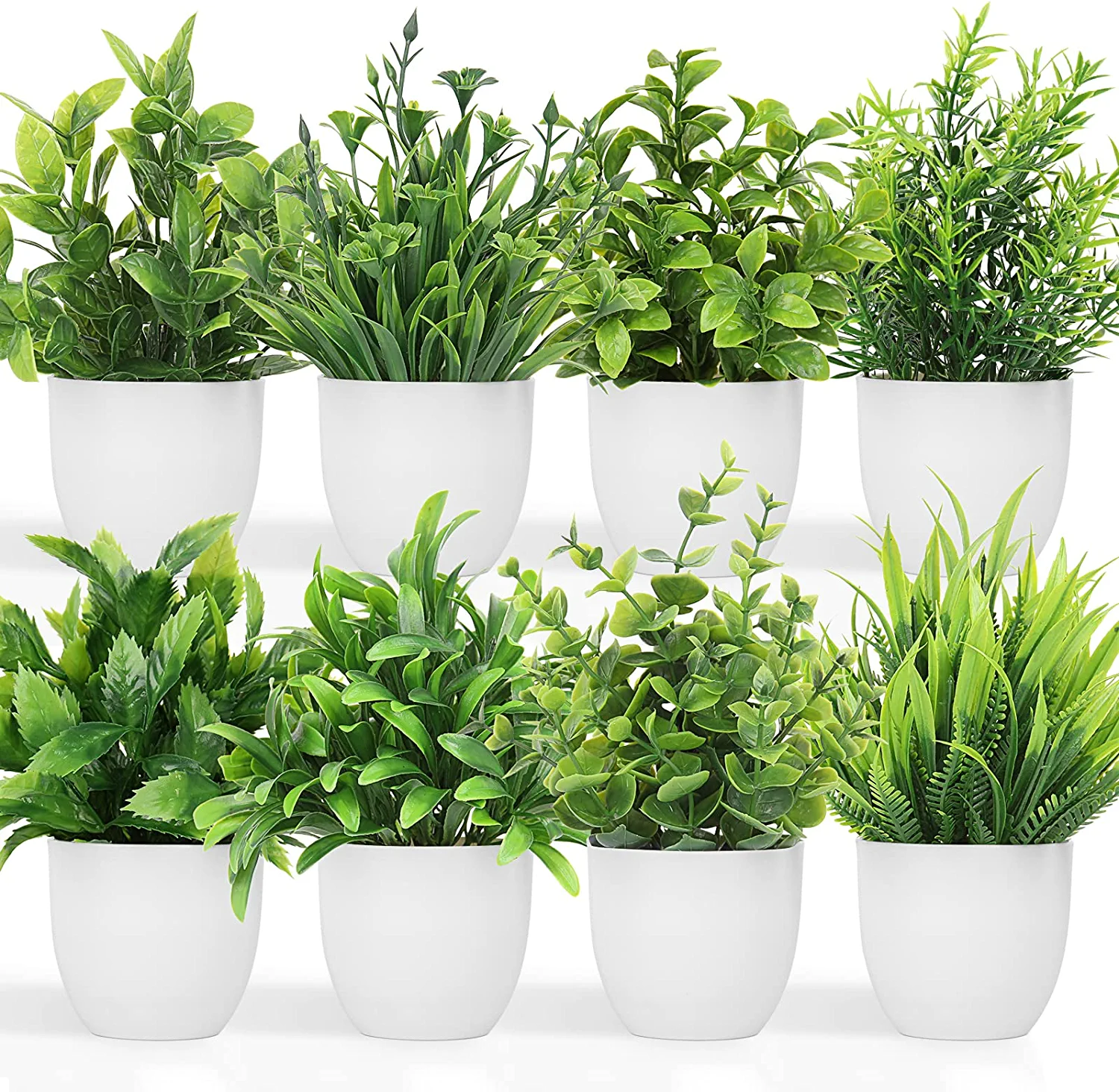 Fake Potted Plants Artificial Mini Plants, 8 pcs Small Eucalyptus