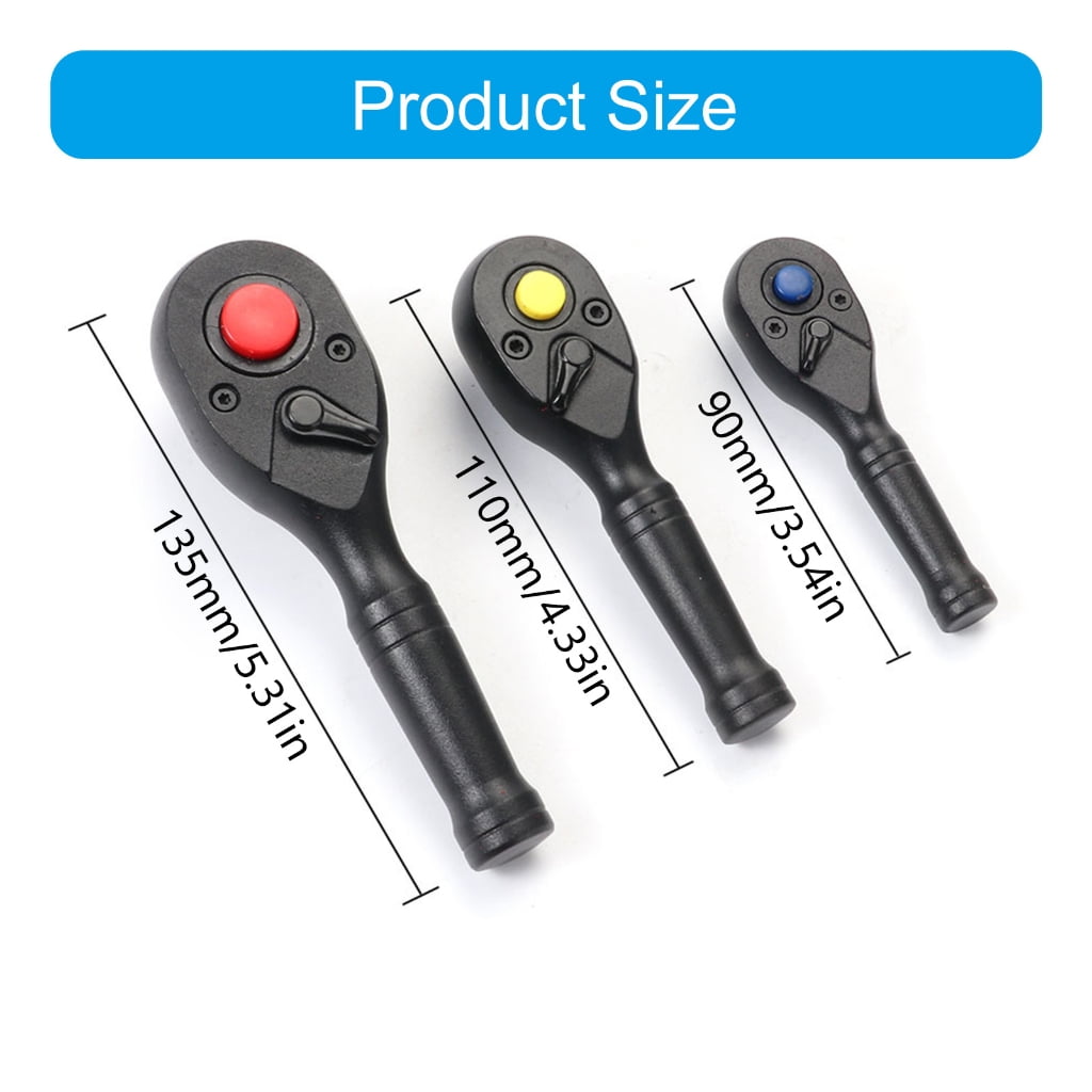 3Pcs 72 Tooth Small Ratchet Wrench Set for Tight Space Includes 1/4'' 3/8'' 1/2'' Drive Quick Release Reversible Design