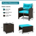 thumbnail image 3 of Costway 5 PCS Patio Rattan Furniture with 2 Wicker Ottomans & Tempered Glass Coffee Table Mix Brown + Turquoise, 3 of 10