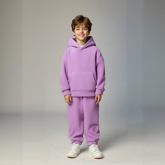 Kids Sweatsuit Set for Girls 2PC Long Sleeve Purple Hoodie Sweatpants Joggers Set Warm Fall Winter Clothes Preppy Clothes for Girls 6-7 Years Boys Girls Fashion