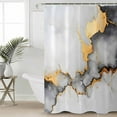 thumbnail image 5 of Abstract Marble Texture Shower Curtain, 72" x 72", Grey White Gradient Gold Crack Art Waterproof Bathroom Curtain Washable Shower Curtain Set with 12 Hooks, 5 of 6