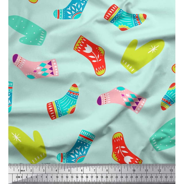 Soimoi Blue polyester Crepe Fabric Semi Circle Geometric Printed Craft Fabric by the Yard 52 Inch Wide