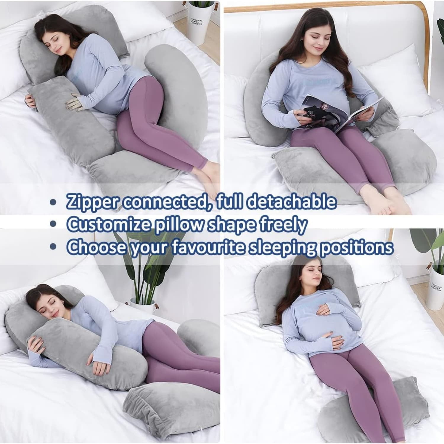 Detachable Maternity Pillow for Pregnant Women | 60in Pregnancy Pillows for Sleeping | Extra Large Full Body Pillow for Pregnancy with Crystal Velvet Cover(Dark Gray)