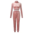 thumbnail image 3 of Gibobby Conjunto dama pants y sudadera afelpada Conjunto de pantalones casuales de cintura alta con cremallera y cuello de manga larga para mujer, sudaderas d(Rosa,CH), 3 of 5