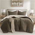 thumbnail image 5 of JERFIT Brown Waffle Knit Chenille Comforter Set with Sherpa Reverse Twin Size, 3-Piece Bedding Set, 5 of 10