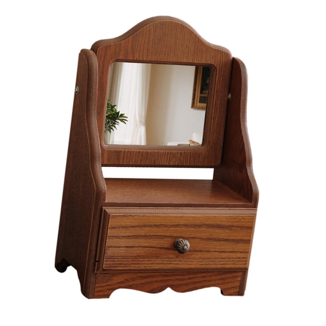 Espejo de maquillaje de escritorio de madera, espejo de tocador retro, regalo de cumpleaños con cajón de sobremesa 22x125x335cm