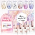 thumbnail image 1 of Set de esmaltes en gel con purpurina Double Rhythm, 15 ml x 6, con pizarra, 1 of 9