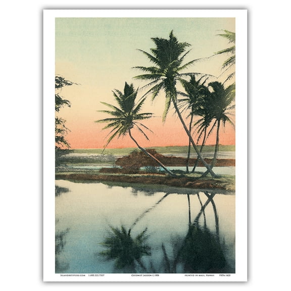 Coconut Lagoon - Hawaii & South Seas Curio Company - Vintage Hawaiian Hand-Colored Postcard by Ray Jerome Baker c.1908 - Master Art Print (Unframed) 9in x 12in