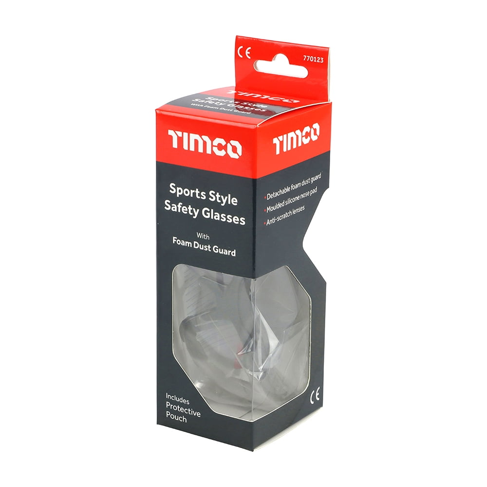 Timco - Sports Style Safety Glasses - With Foam Dust Guard - Clear (Size One Size - 1 Each)