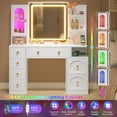thumbnail image 4 of Aunfebrco Makeup Vanity Desk with Lighted Mirror and Drawers, Vanity Desk Table Dressing Table with Charging Station & Lights for Bedroom, White, 4 of 11