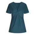thumbnail image 5 of ZQGJB Womens Front Knotted V-Neck Blouse Trendy Ruched Pleated T Shirt Short Sleeve Oversized Flowy Tunic Tops Summer Solid Pullover Tees Navy M, 5 of 10