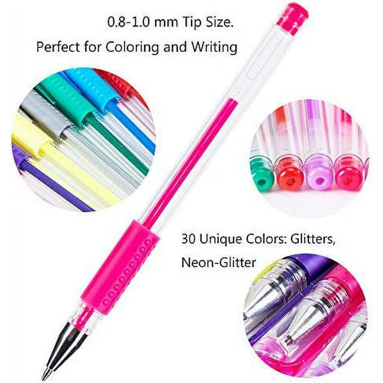 ABJI Glitter Gel Pens, 48-Color Neon Glitter Pens Fine Tip Art Markers Set  40% More Ink Colored Gel Pens for Adult Coloring Book, Drawing,Journaling,  Sparkle Gel Pen Gift for Kids - Bindass
