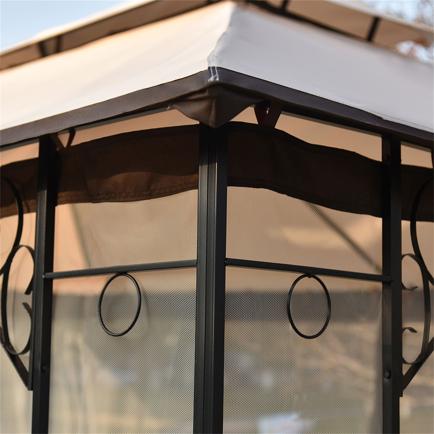 Canddidliike 13’ x 10’ Double Roof Soft Canopy Aluminum Garden Backyard Gazebo with Mosquito Netting in Beige