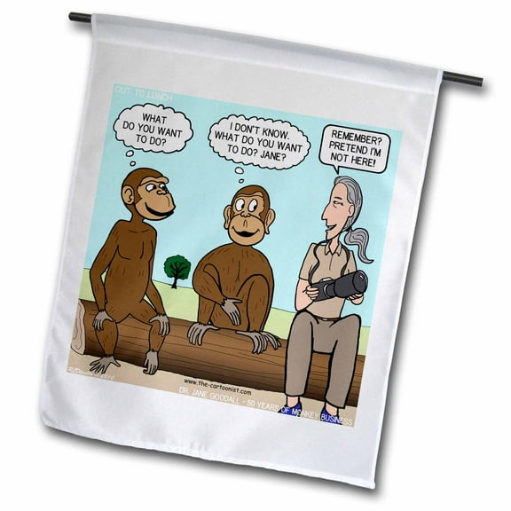 3dRose, Dr. Jane Goodalls 50th anniversary at GDI - monkey business, 12 x 18 inch Garden Flag