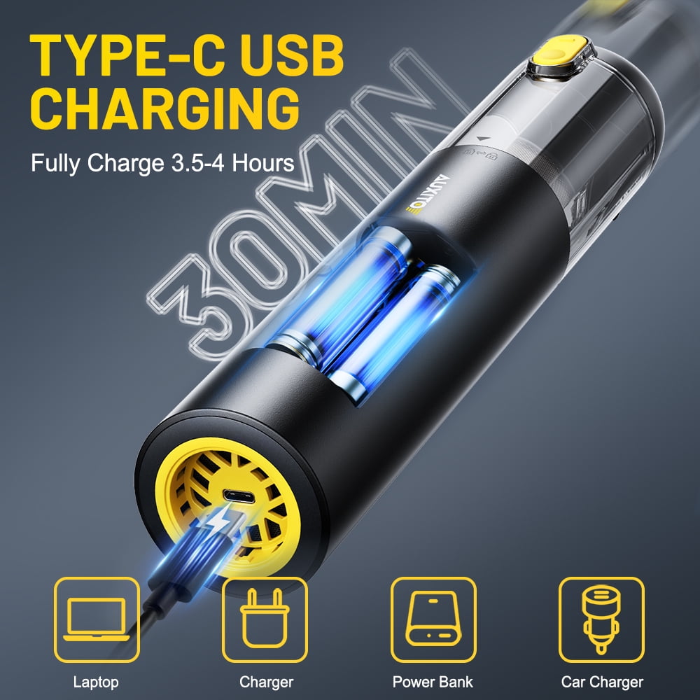 AUXITO Car Vacuum Cleaner Cordless, 14000pa 6000mAH High Power Long Endurance, Strong Suction Handheld Portable Car Vacuum for Car, Home, Office, Pet, Black & Yellow