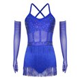 thumbnail image 2 of Moggemol Ensemble de Robe de Danse Latine à Paillettes pour Femmes, Justaucorps, Tango, Salsa, Rumba, Cocktail, Soirée, Bleu Royal, 2 of 6