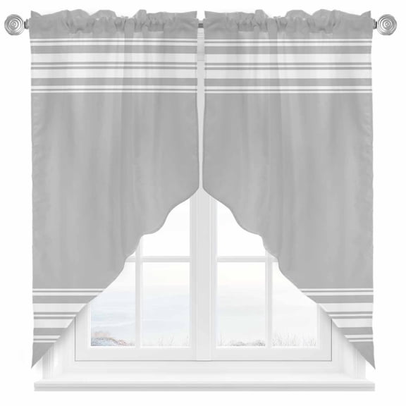 Swag Curtain Valances Grey Stripes Swag Valances for Kitchen Windows French Stripe Farmhouse Style Short Topper Curtains Valance Tier Pair for Kitchen Bedroom Living Room Bathroom 28"x36"