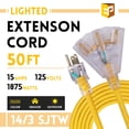 thumbnail image 2 of Cable de extensión EP de 15 m con 3 salidas 14/3 SJTW Heavy Duty, amarillo, 2 of 7