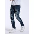 thumbnail image 6 of Crysp Denim Men's Kar Patch Panel Stitching Distressed Rips Skinny Fit Jeans (36, Blue), 6 of 7
