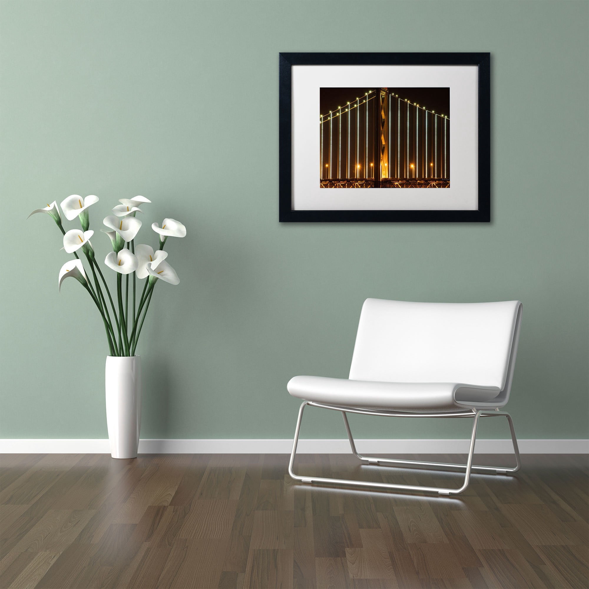 "Bay Bridge - San Francisco" Canvas Art by David Ayash, White Matte, Black Frame
