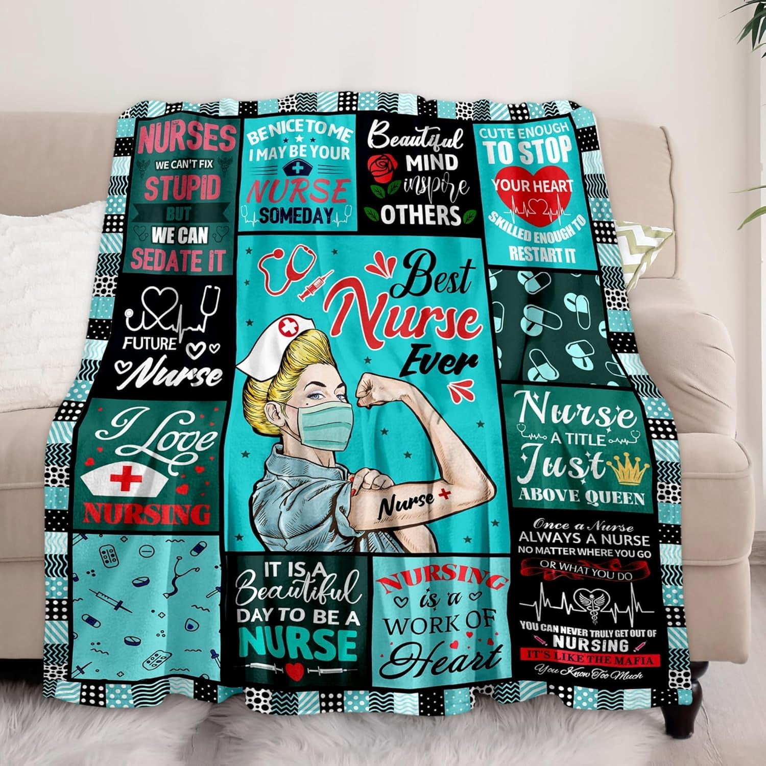 Nurse Gifts for Women, Christmas Day Gift for Nurses, Nurse Practitioner Gifts for Women, Nursing Graduation Gifts, Nurse Appreciation Gifts Soft Warm Nurse Throw Blanket