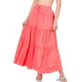 thumbnail image 1 of Zenana Women & Plus Boho Elastic Drawstring Waist Tiered Ruffle A-Line Woven Maxi Skirt, 1 of 3