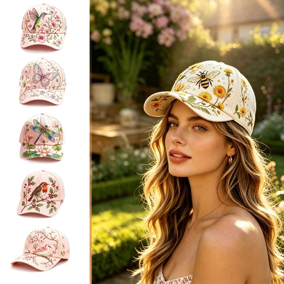 Garden Morning Cap Vintage Floral Printed Baseball Cap, Multistyle Floral Animal Sacred Heart Design Adjustable Trucker Cap, New Cottagecore Outdoor Casual Dad Hat for Men Women, Bee