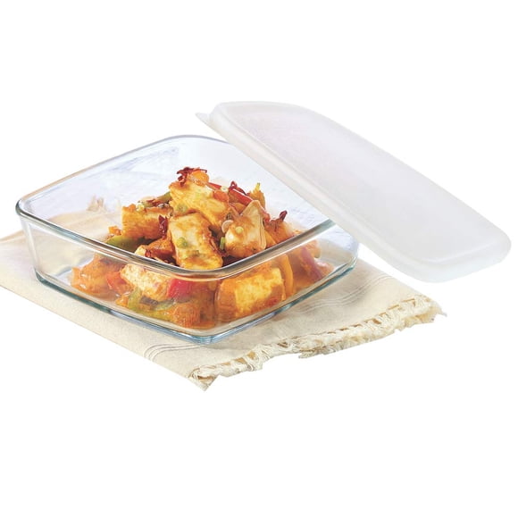 Plat Carré de Cuisson et de Service avec Couvercle Blanc - 500 ml / Plateau de Vaisselle de Cuisson et de Service en Verre Borosilicaté - Bol Compatible Micro-Ondes, Four et Lave-Vaisselle