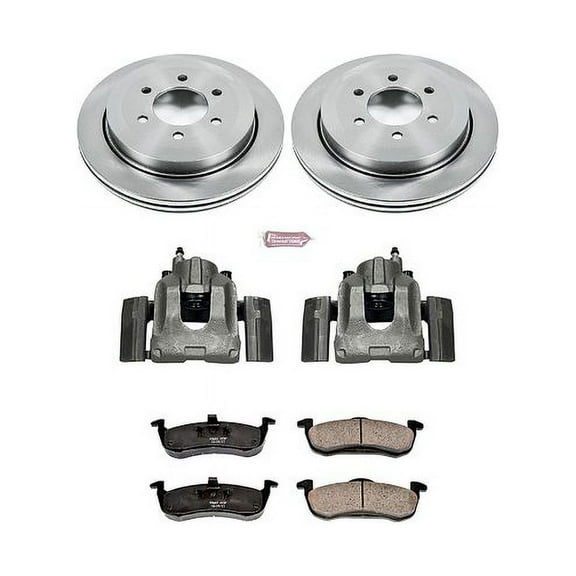 PowerStop Rear Stock Replacement Brake Pad and Rotor Kit with Calipers Fits: FORD LINCOLN Select Models KCOE4683