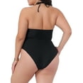 thumbnail image 4 of DARING DIVA Plus Size Halter Ruched Bathing Suit Set for Women 1X Black, 4 of 5