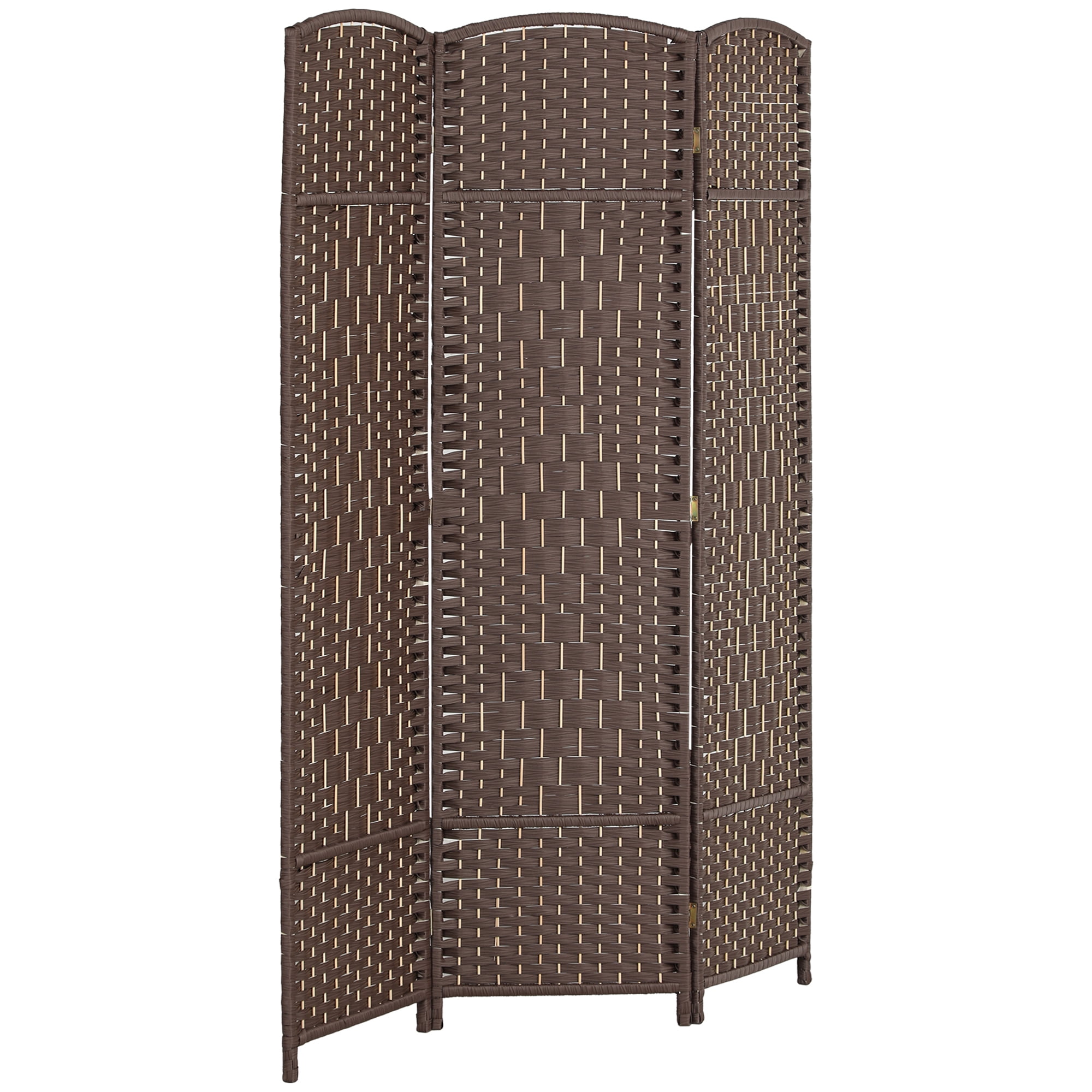 HOMCOM 3 Panel Room Divider, 6' Tall Folding Privacy Screen, Hand-Woven Freestanding Wood Partition for Home Office, Bedroom, Brown