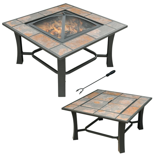 Axxonn 32 2 In 1 Malaga Convertible Square Tile Top Fire Pit Coffee Table Wood Burning Fire Bowl Walmart Com