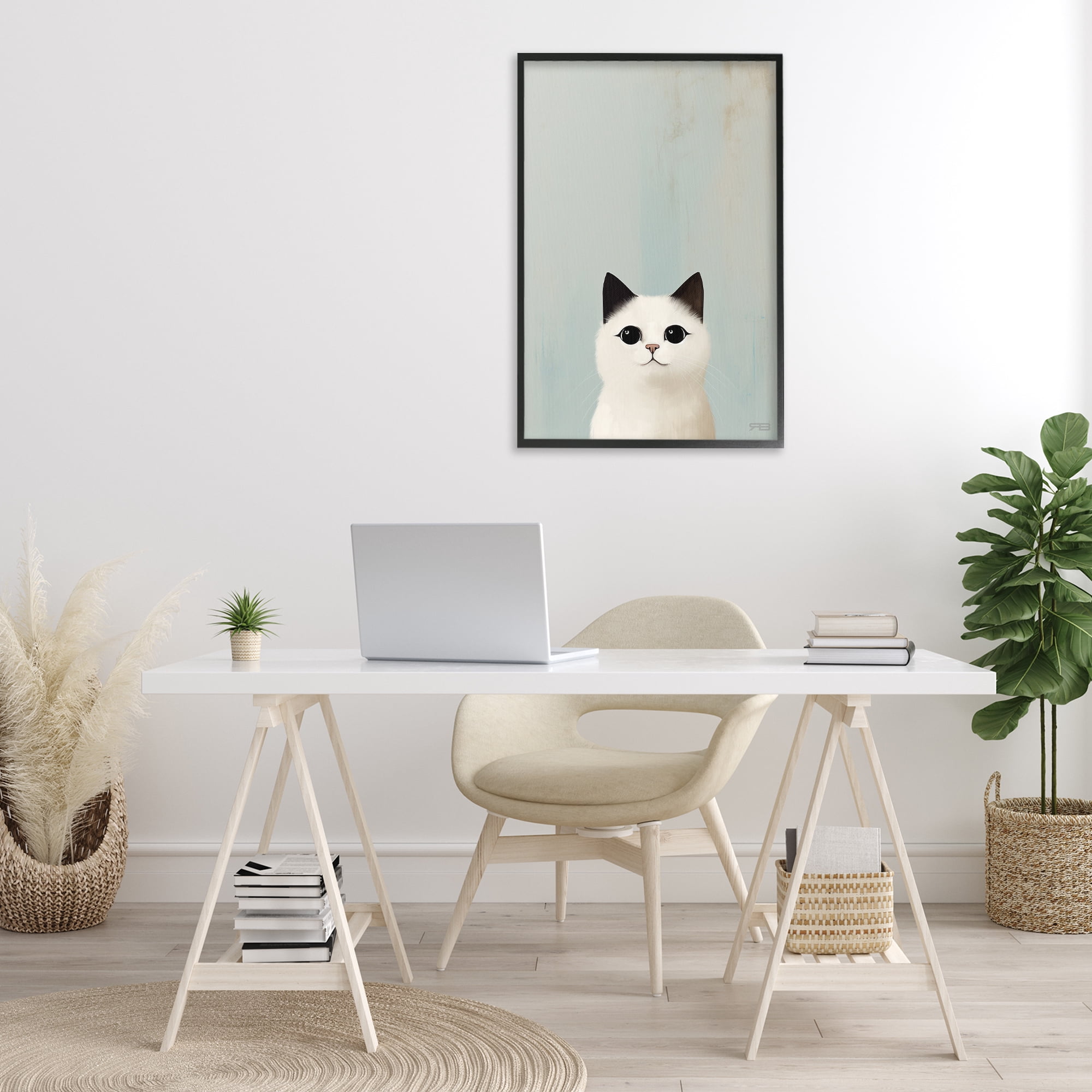 Stupell Industries Peeking White Kitten Animals & Insects Painting Black Framed Art Print Wall Art, 20 x 30