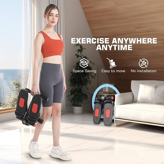 ANCHEER Mini Stepper with Resistance Bands 300 lbs Capacity Hydraulic Design Black Space-Saving Full Body Cardio Home Workout Equipment