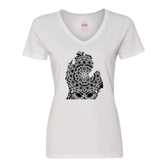 Inktastic Michigan Silhouette Mandala Women's V-Neck T-Shirt