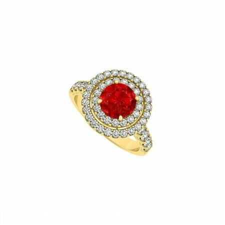 18k Wg Ruby - Fine Jewelry Vault UBUNR50424AGVYCZR Ruby & Double Circle CZ, 18K Yellow Gold Vermeil Halo Engagement Ring, 8 Stones