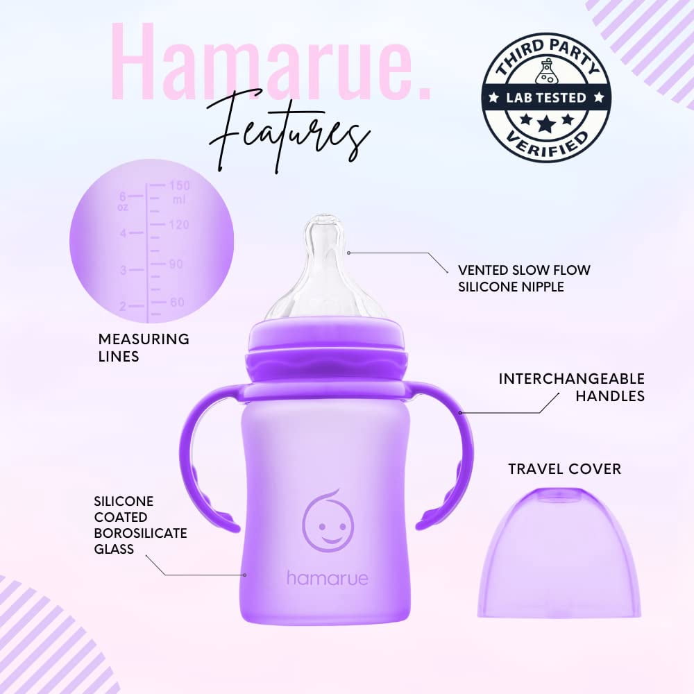 Hamarue Glass Sippy Cups for Toddlers | Silicone Coated Baby Bottles | Transition Straw Cup