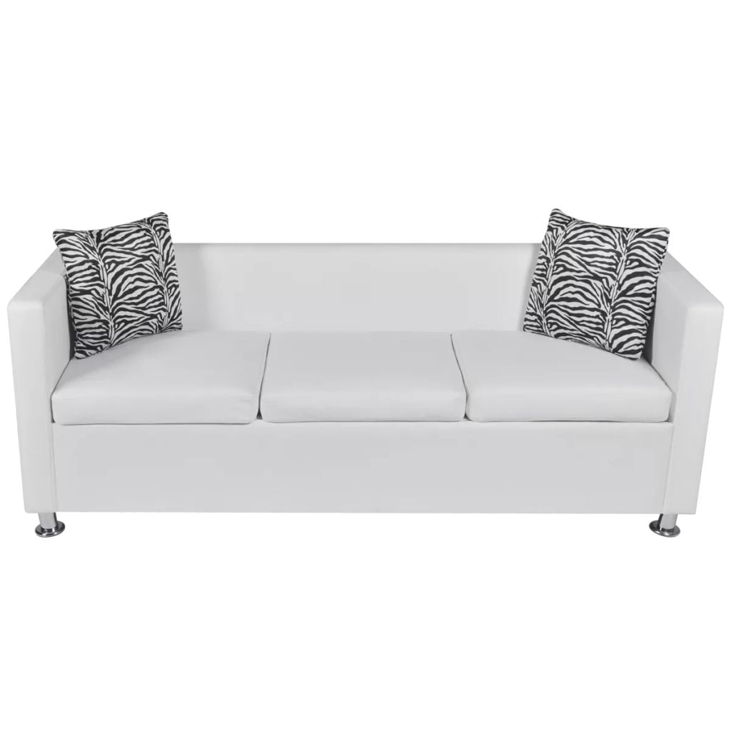 Kepooman 3-Seater Modern Leather Armchair with Metal Feet and Pillows for Home, White Kepooman 3-Seater Modern Leather Armchair with Metal Feet and Pillows for Home, White