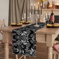 thumbnail image 2 of Black and White Floral Short Table Runner 48 Inches Long,Modern Oil Painting Abstract Art Cotton Linen Table Runners Dresser Scarves,Tabletop Scarf Furniture Cover for Home Dinner Party Decor 13"x48", 2 of 8