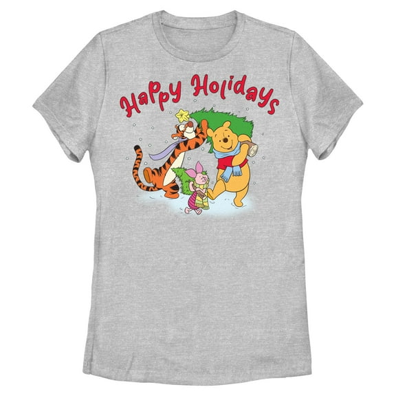 Womens Winnie the Pooh Happy and Merry Holiday Friends T Shirt