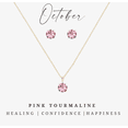 thumbnail image 1 of Goldtone October Pink Tourmaline Birthstone CZ Earring & Necklace Set, 1 of 2