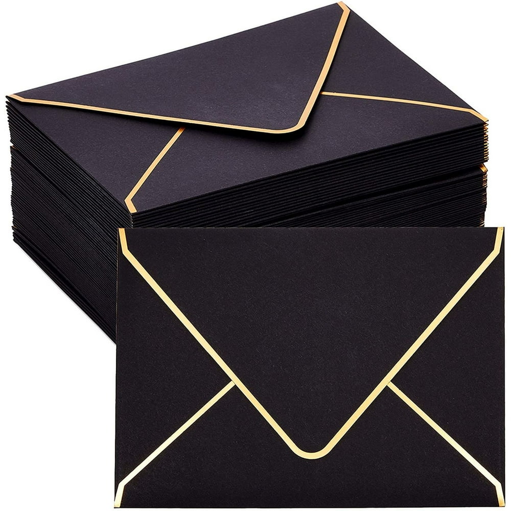 60 Pack Black A7 Envelopes with Gold Rim for 5x7 Greeting Cards