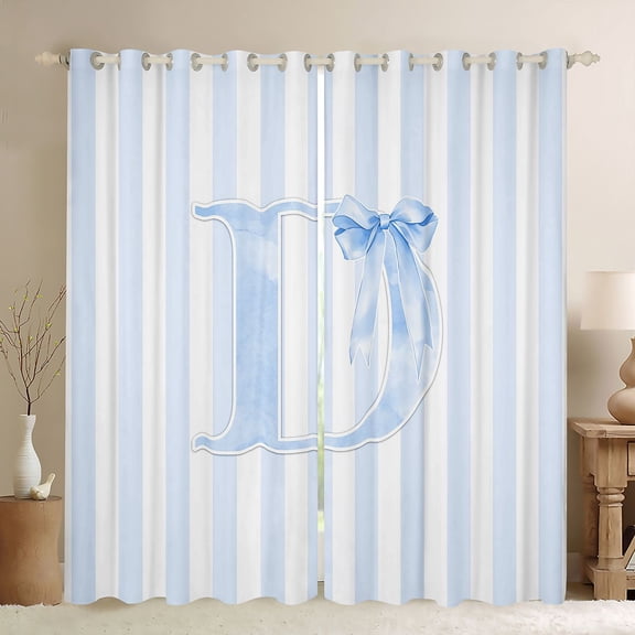Manfei Blue Bowtie Monogrammed Print D Blackout Curtains Set of 2 (38x54 Each),Geometric Stripes Pattern Living Room Curtains