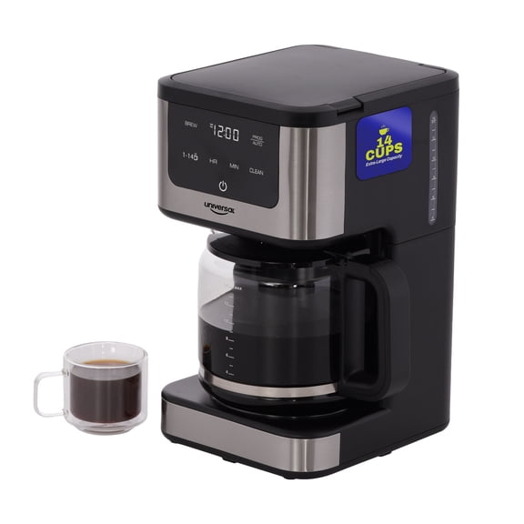 Universal 14-Cup Programmable Drip Coffee Maker with 24-Hour Timer, Self-Cleaning System, Glass Carafe & Reusable Filter